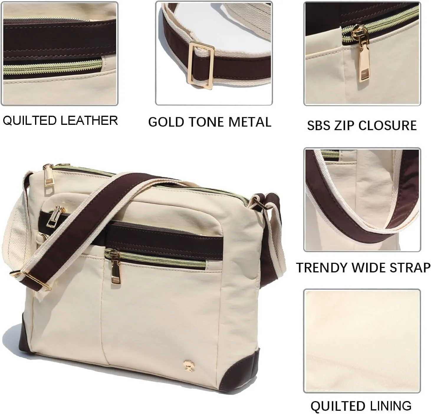 ESVAN Nylon Crossbody Bag For Women Waterproof Lightweight Casual Multi Pockets Shoulder Handbag Purse