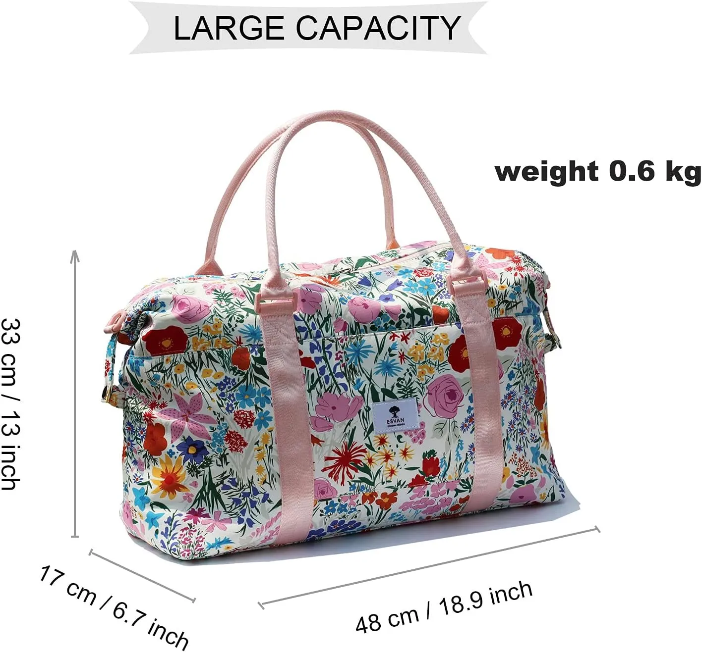 ESVAN Travel Tote Duffel Gym Bag,Weekender Overnight Carry-on Tote Crossbody Bag with Wet Pocket and Trolley Sleeve Upgraded