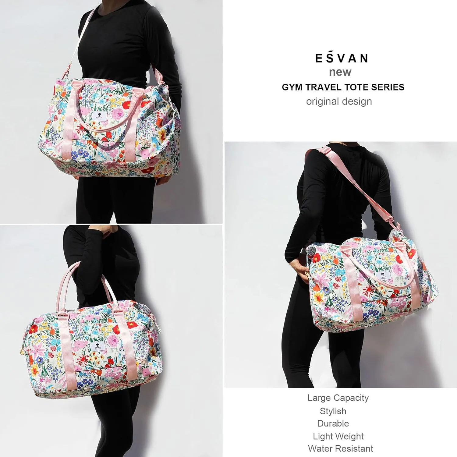 ESVAN Travel Tote Duffel Gym Bag,Weekender Overnight Carry-on Tote Crossbody Bag with Wet Pocket and Trolley Sleeve Upgraded