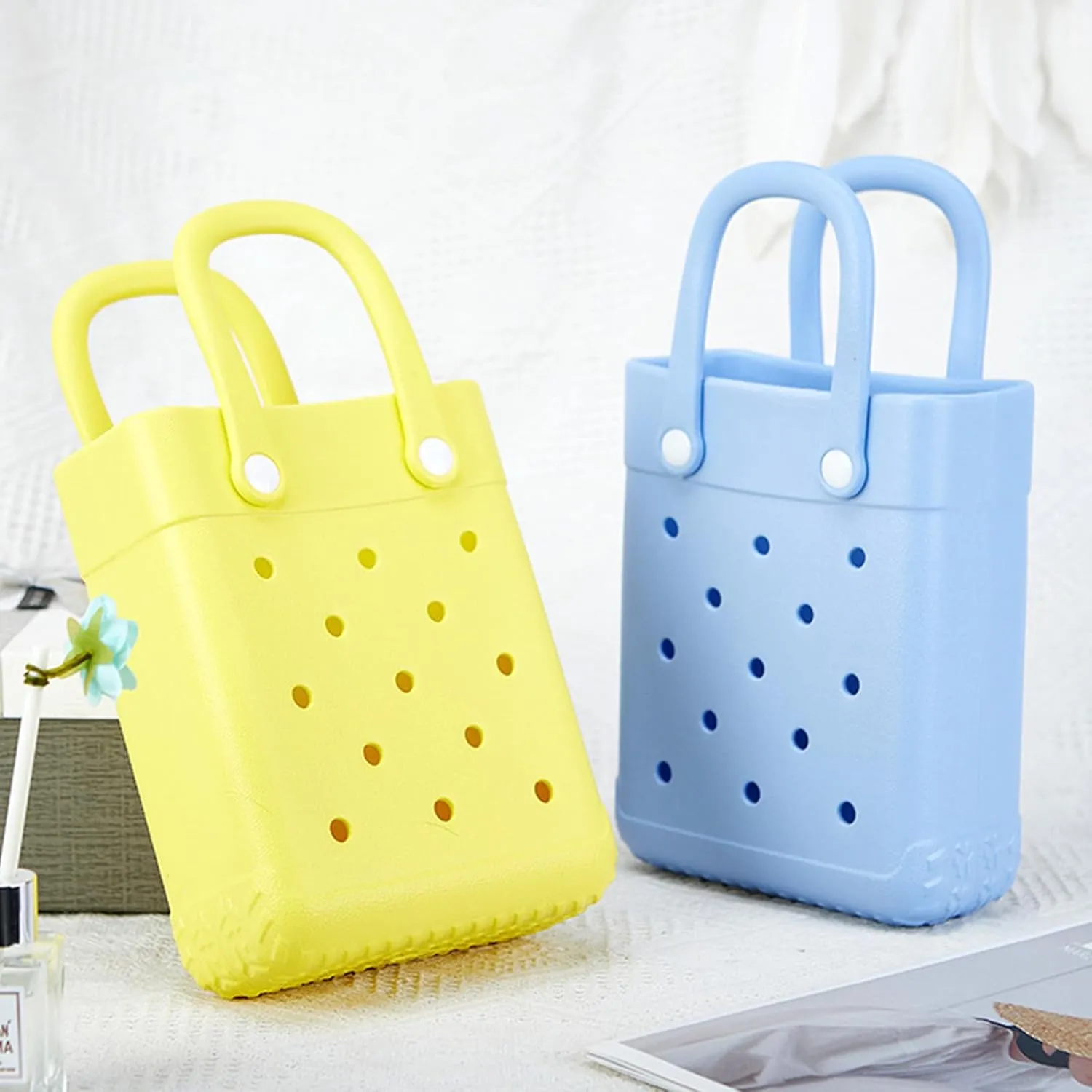 EVA Waterproof Mini Beach Tote, Bitty Rubber Travel Bags Sandproof X Small Size Handbag for Sports Gym Travel Market Outdoor