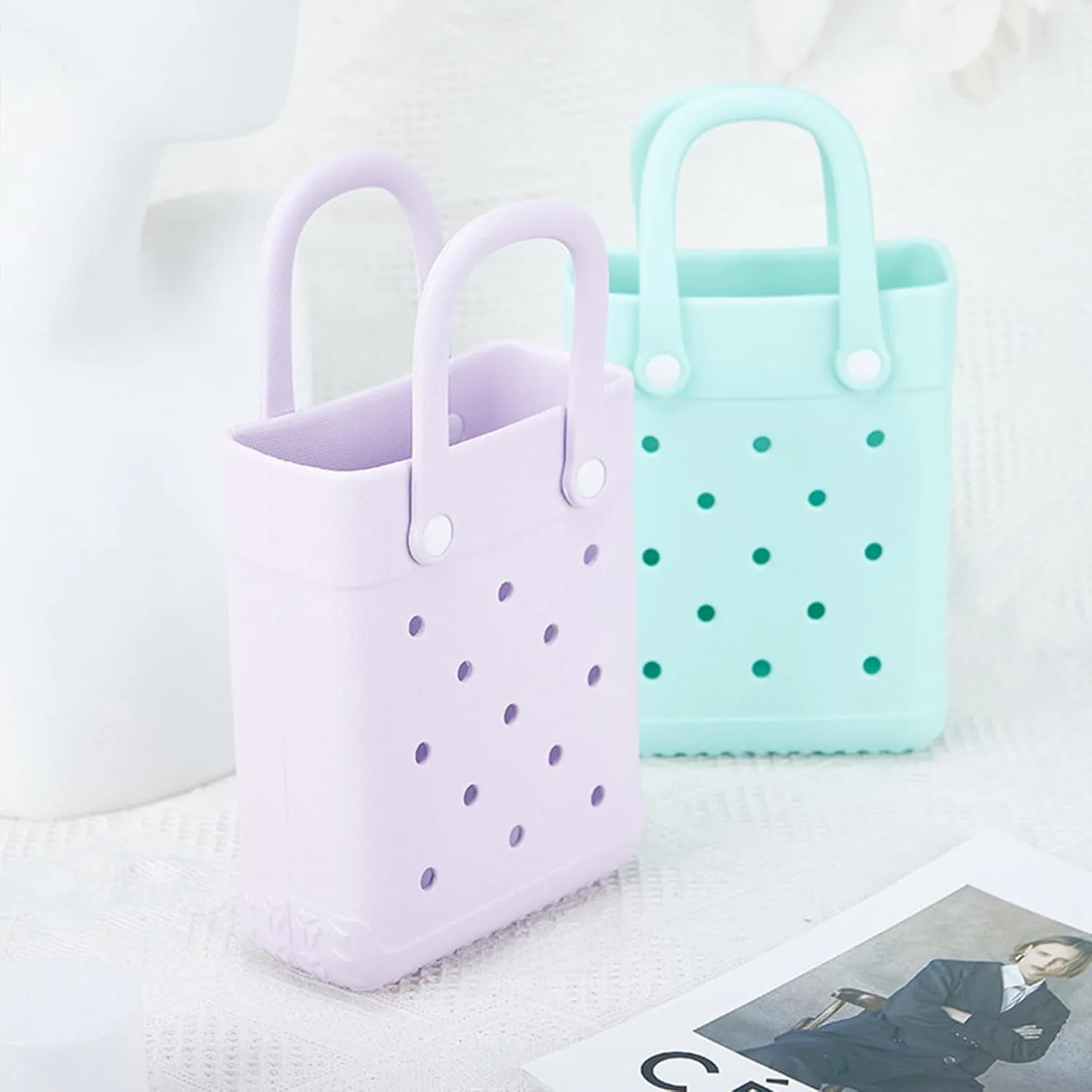 EVA Waterproof Mini Beach Tote, Bitty Rubber Travel Bags Sandproof X Small Size Handbag for Sports Gym Travel Market Outdoor