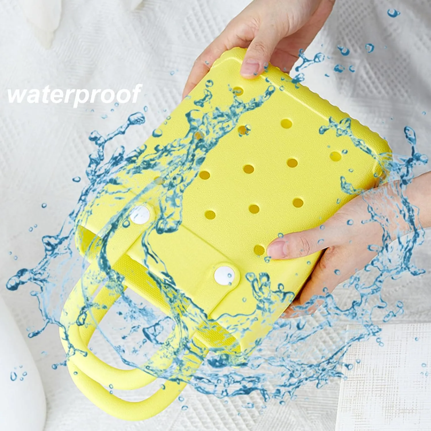 EVA Waterproof Mini Beach Tote, Bitty Rubber Travel Bags Sandproof X Small Size Handbag for Sports Gym Travel Market Outdoor