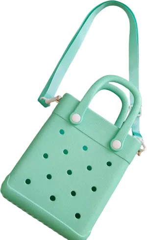 EVA Waterproof Mini Beach Tote, Bitty Rubber Travel Bags Sandproof X Small Size Handbag for Sports Gym Travel Market Outdoor