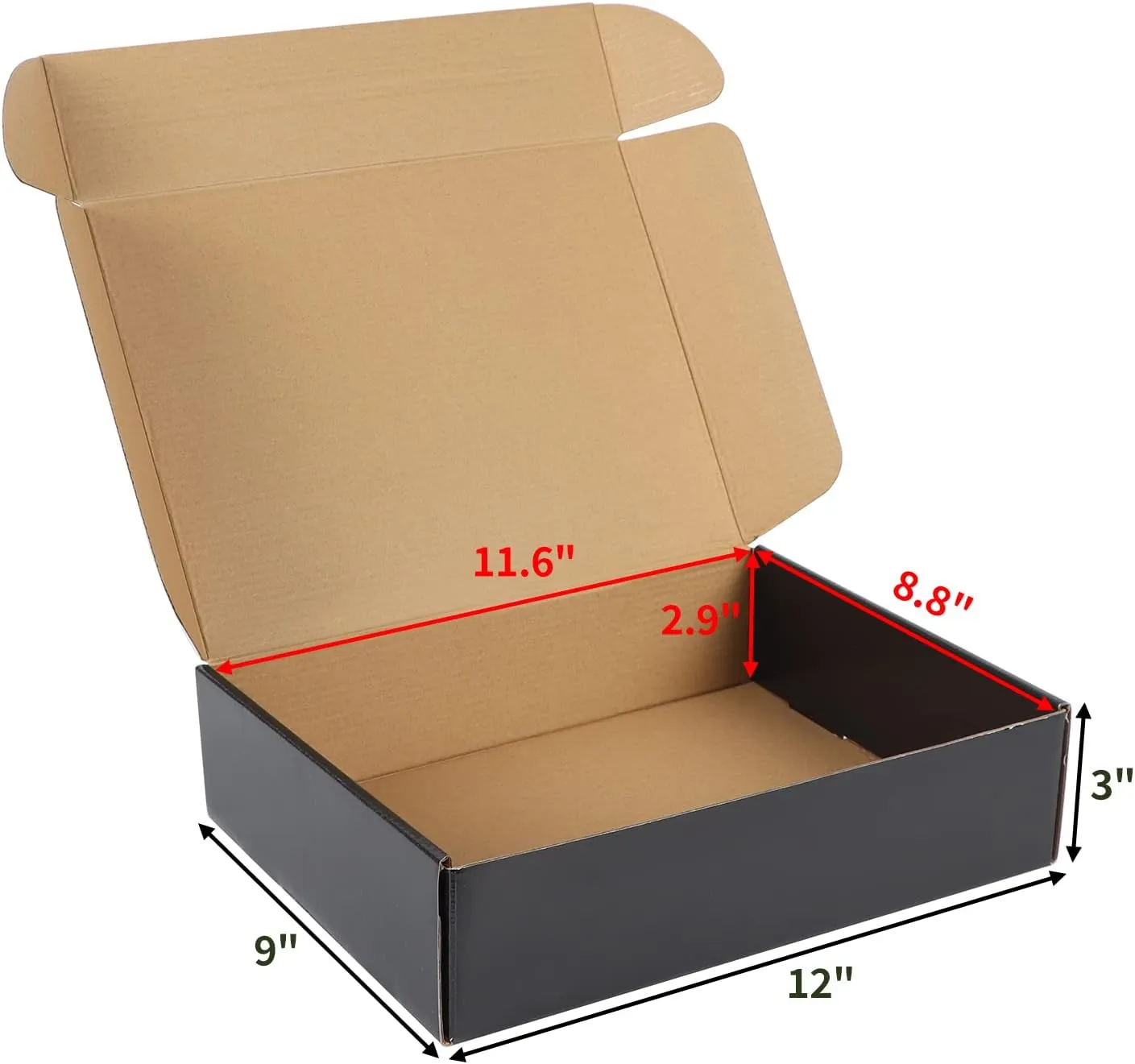 EXYGLO Shipping Cardboard Boxes for Small Business, Packing and Mailing, 12x9x3 - Pack of 20, Black