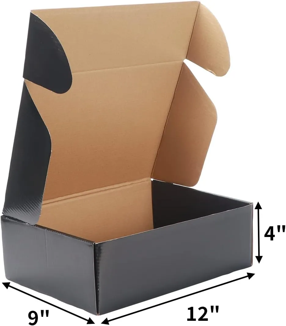 EXYGLO Shipping Cardboard Boxes for Small Business, Packing and Mailing, 12x9x4 - Pack of 20, Black