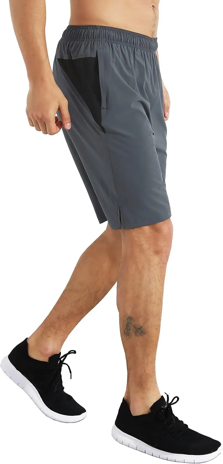 EZRUN Mens 9 Inch Lightweight Running Workout Shorts with Liner Loose-Fit Gym Shorts for Men with Zipper Pockets