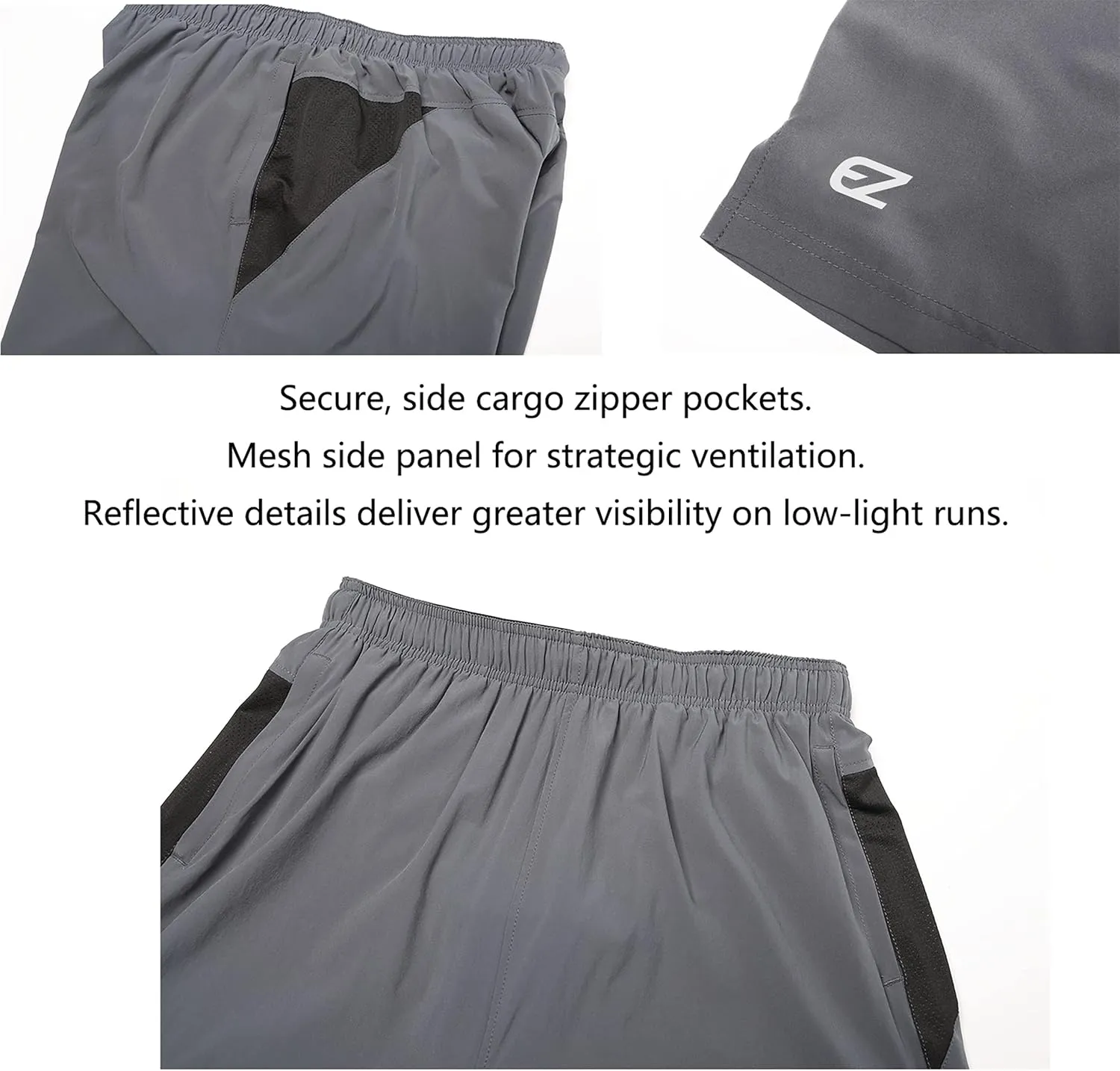 EZRUN Mens 9 Inch Lightweight Running Workout Shorts with Liner Loose-Fit Gym Shorts for Men with Zipper Pockets