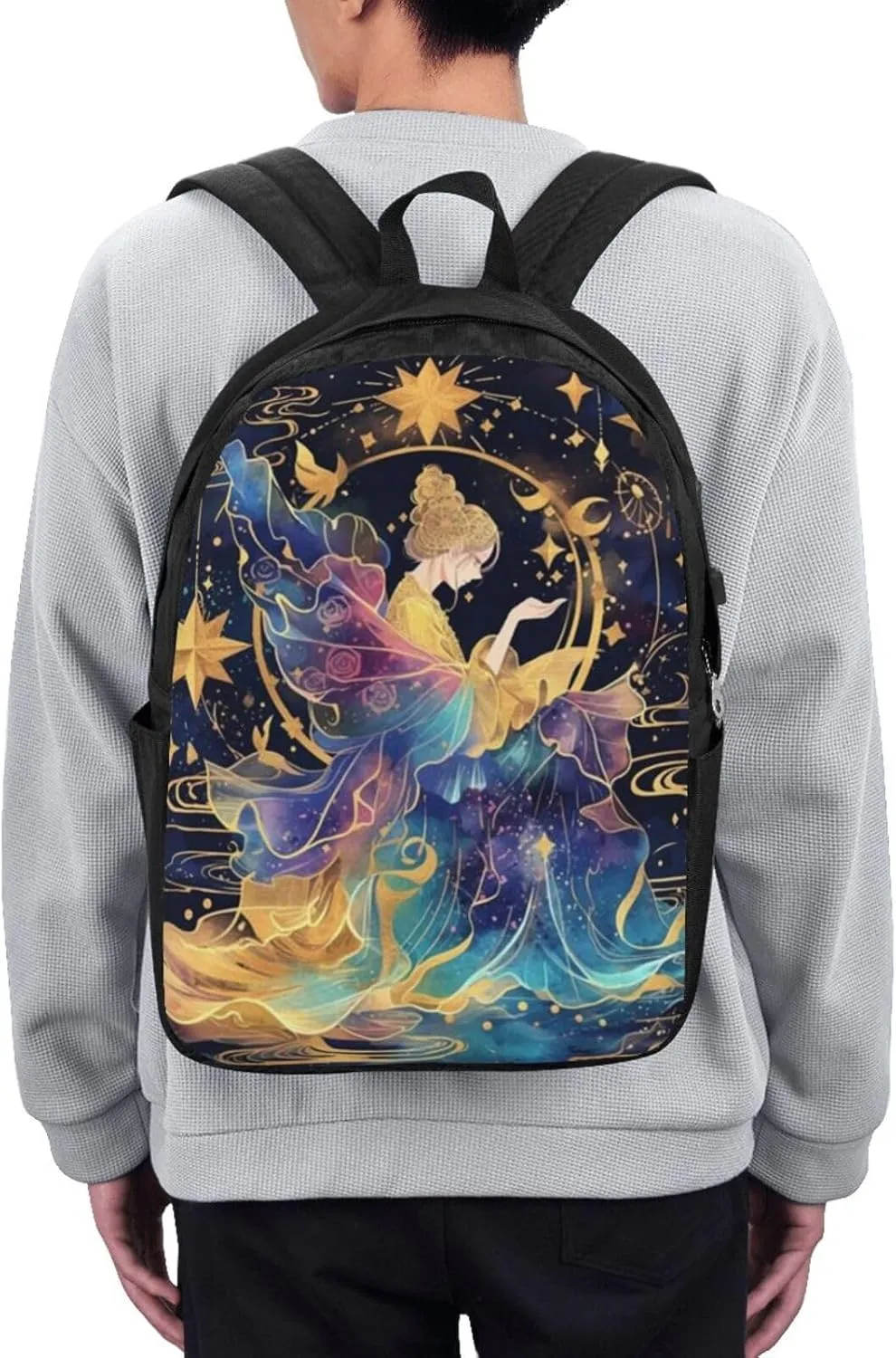 F-lower Moon Fairy Scobell Simple Large Capacity Backpack, The Whole Bag Is Stylish And Lightweight Black