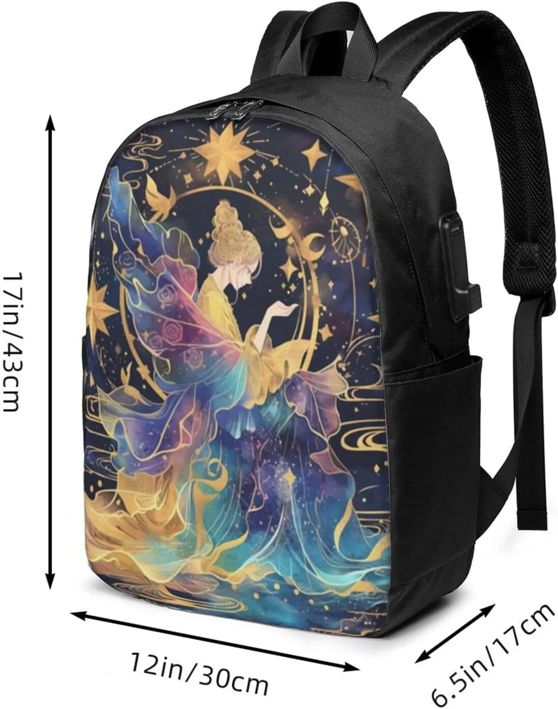 F-lower Moon Fairy Scobell Simple Large Capacity Backpack, The Whole Bag Is Stylish And Lightweight Black