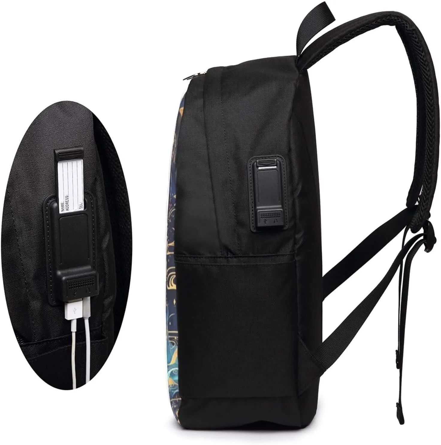 F-lower Moon Fairy Scobell Simple Large Capacity Backpack, The Whole Bag Is Stylish And Lightweight Black