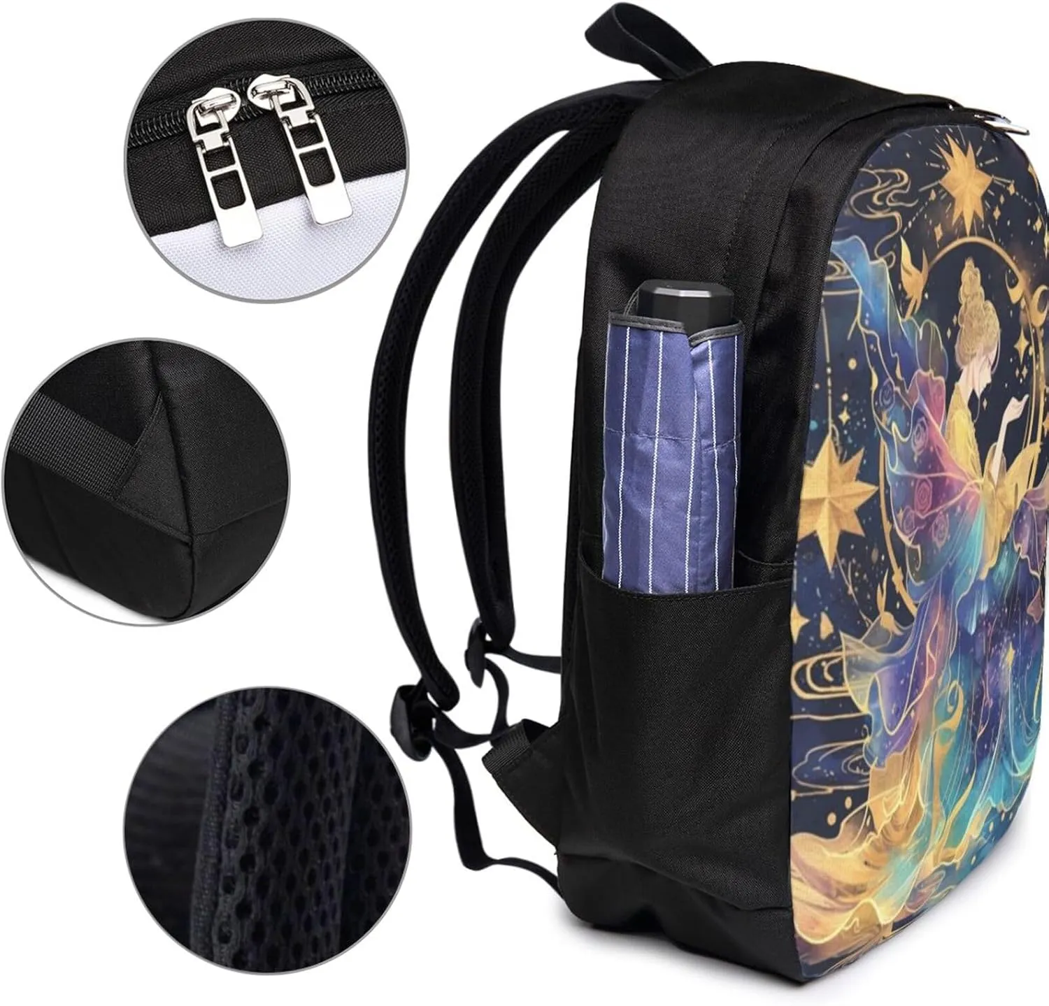 F-lower Moon Fairy Scobell Simple Large Capacity Backpack, The Whole Bag Is Stylish And Lightweight Black