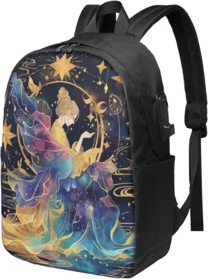 F-lower Moon Fairy Scobell Simple Large Capacity Backpack, The Whole Bag Is Stylish And Lightweight Black