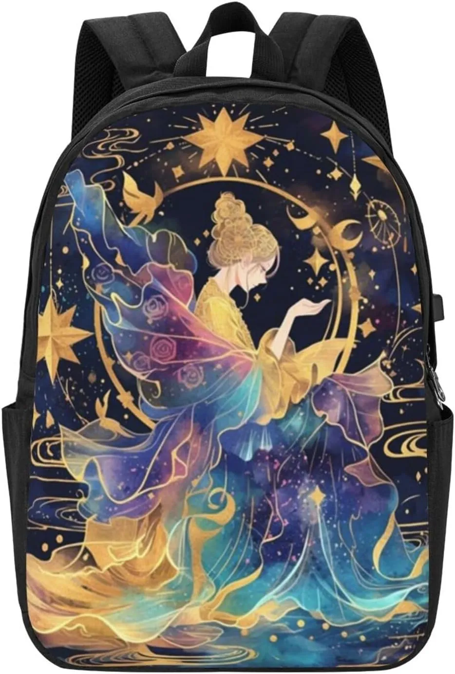 F-lower Moon Fairy Scobell Simple Large Capacity Backpack, The Whole Bag Is Stylish And Lightweight Black