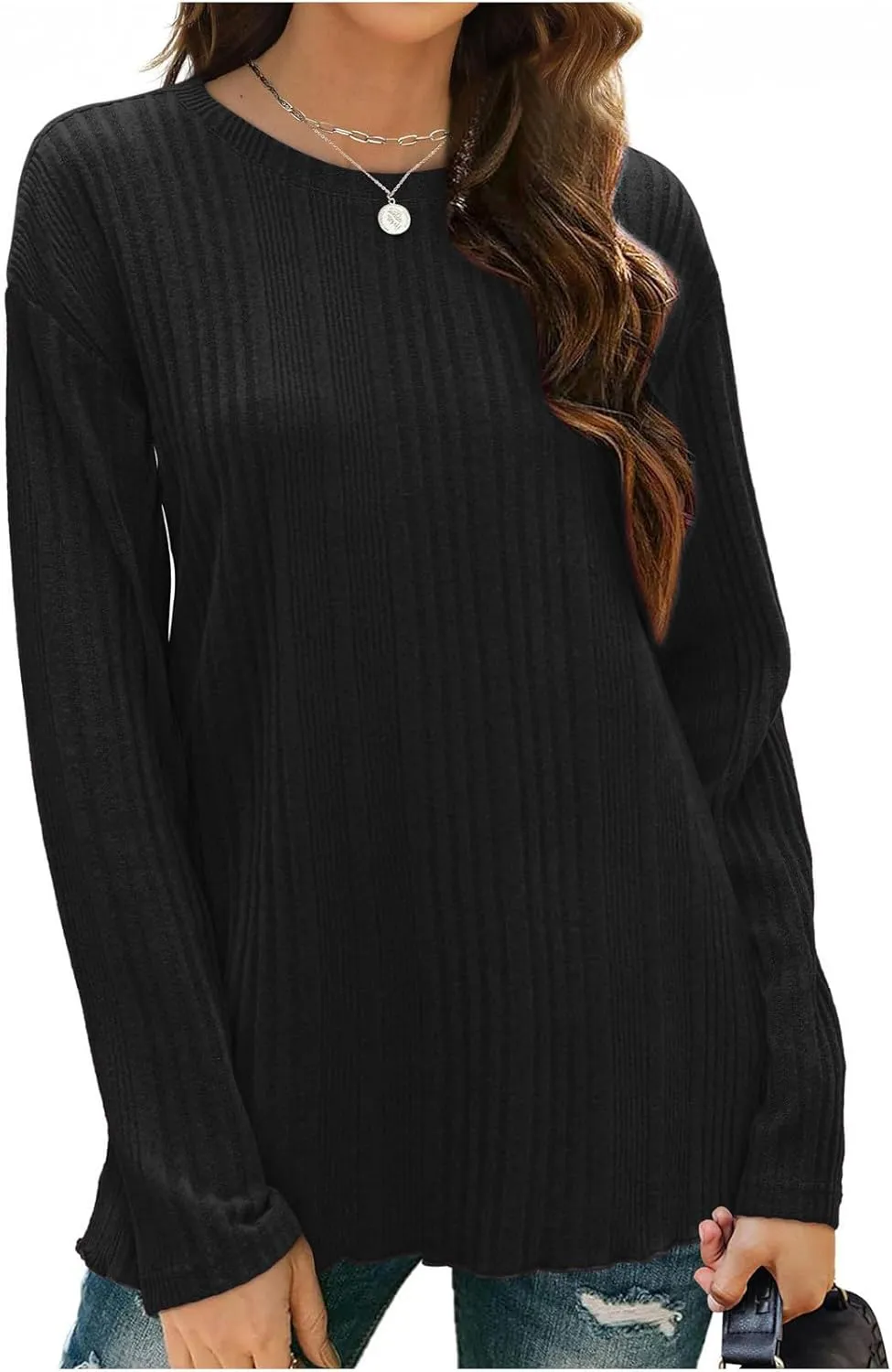 Fall Tshirts Shirts for Women 2024 Casual Knit Long Sleeve Pullover Tops Round Neck Lightweight Sweaters Blouse