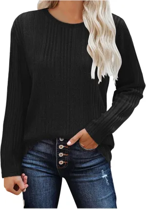 Fall Tshirts Shirts for Women 2024 Casual Knit Long Sleeve Pullover Tops Round Neck Lightweight Sweaters Blouse