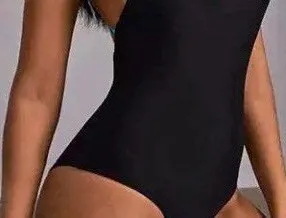 Fan Flair Black One-piece Swimsuit w pink and turquoise webbed fan back - S M L & XL