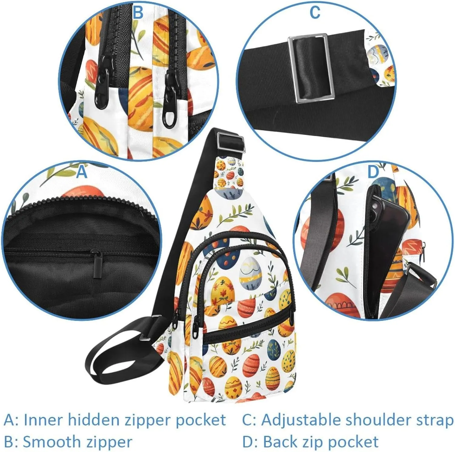 Fanny Pack Cross Body Bag for Outdoors Hiking Traveling, Easter Painted Eggs