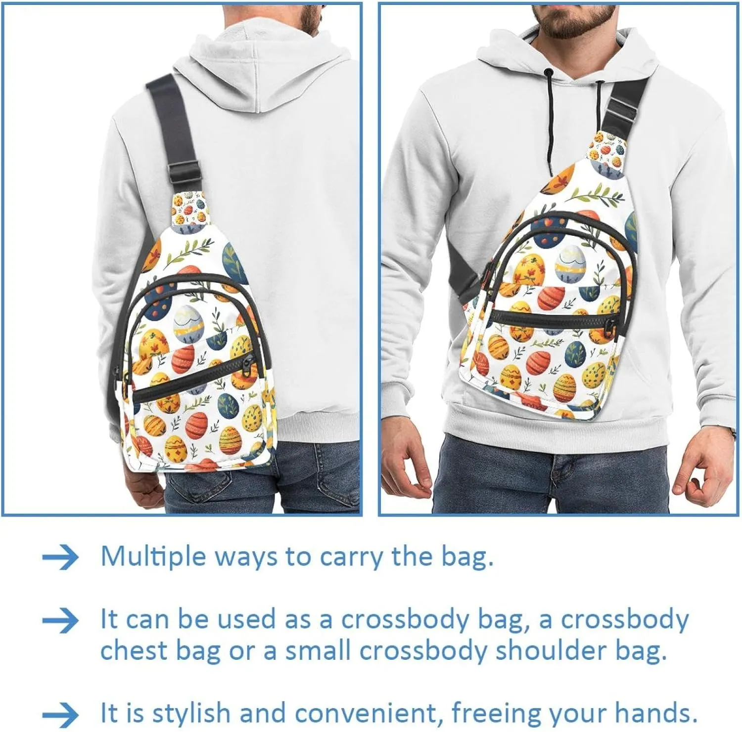 Fanny Pack Cross Body Bag for Outdoors Hiking Traveling, Easter Painted Eggs