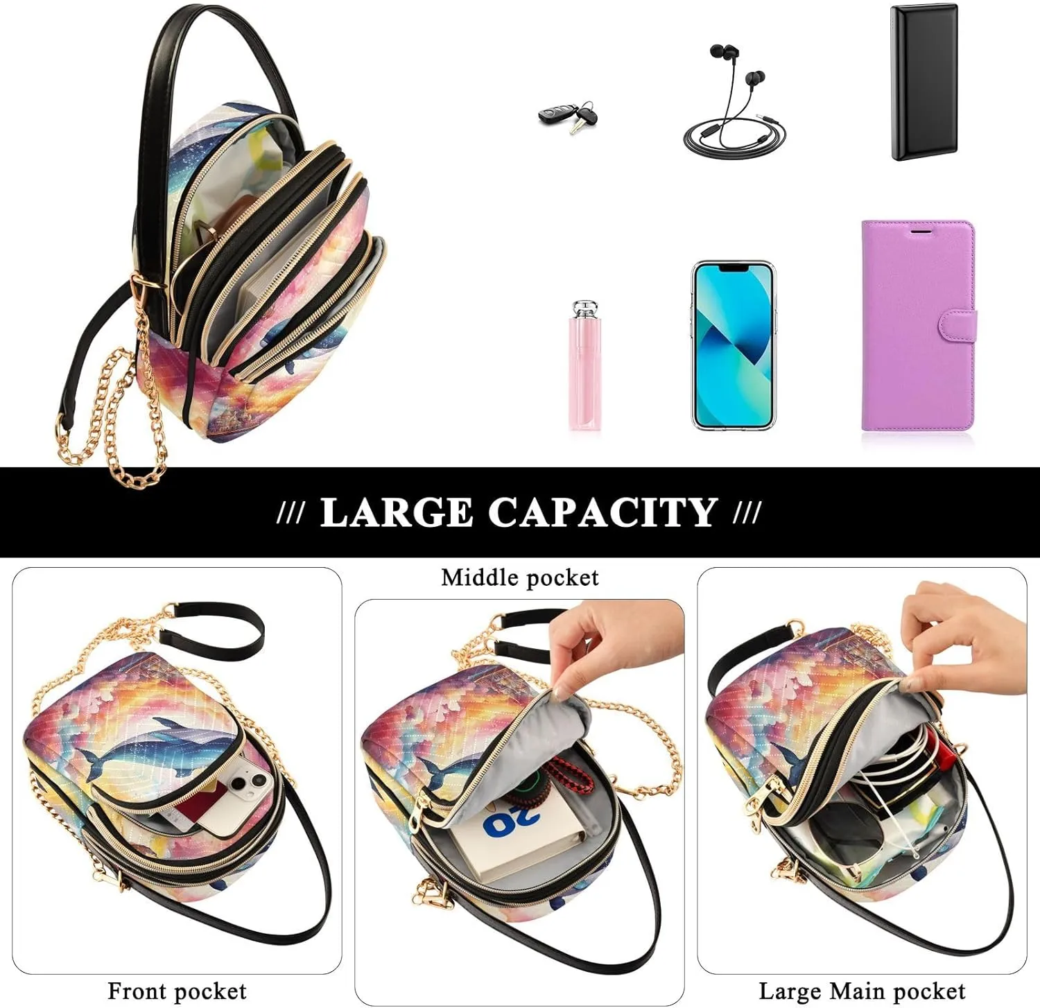 Fantasy Sea Of Clouds And Whale Women's Crossbody Sling Handbags, Womens Crossbody Travel Bag, Stylish Crossbody Bags