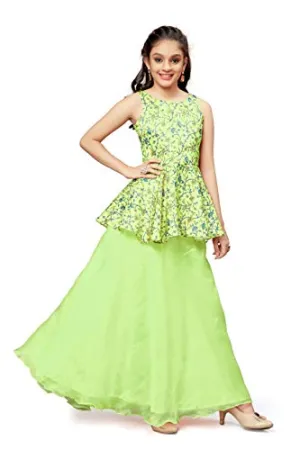Fashion Dream Girl's Satin Readymade Lehenga Choli Set (GLC006-Peplum Pista-9-10 Years_Pista_9-10 Years)