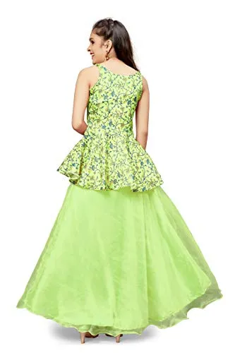 Fashion Dream Girl's Satin Readymade Lehenga Choli Set (GLC006-Peplum Pista-9-10 Years_Pista_9-10 Years)