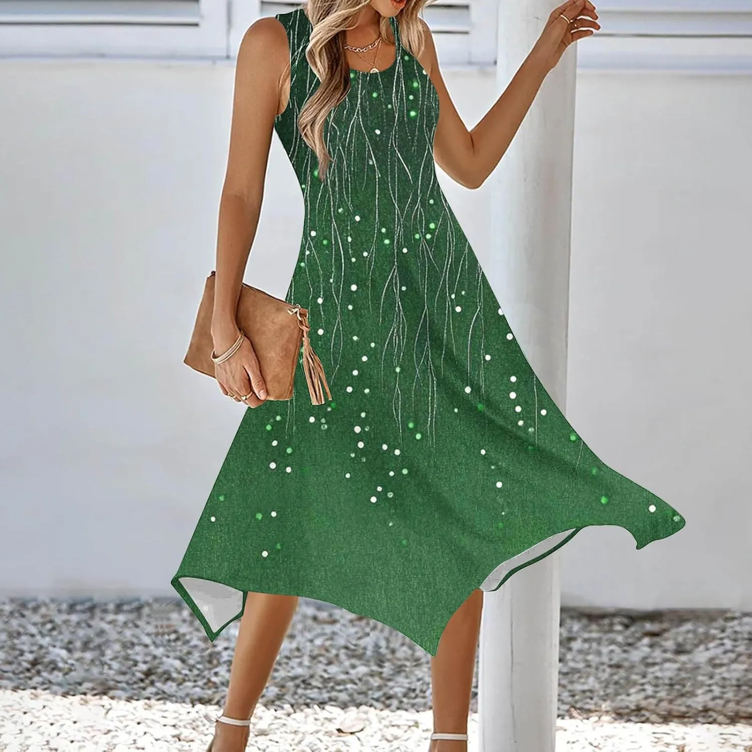 Fashion Floral Printed Dress for Women Trendy 2025 Spring Summer Beach Dresses Casual Round Neck Sleeveless Dress