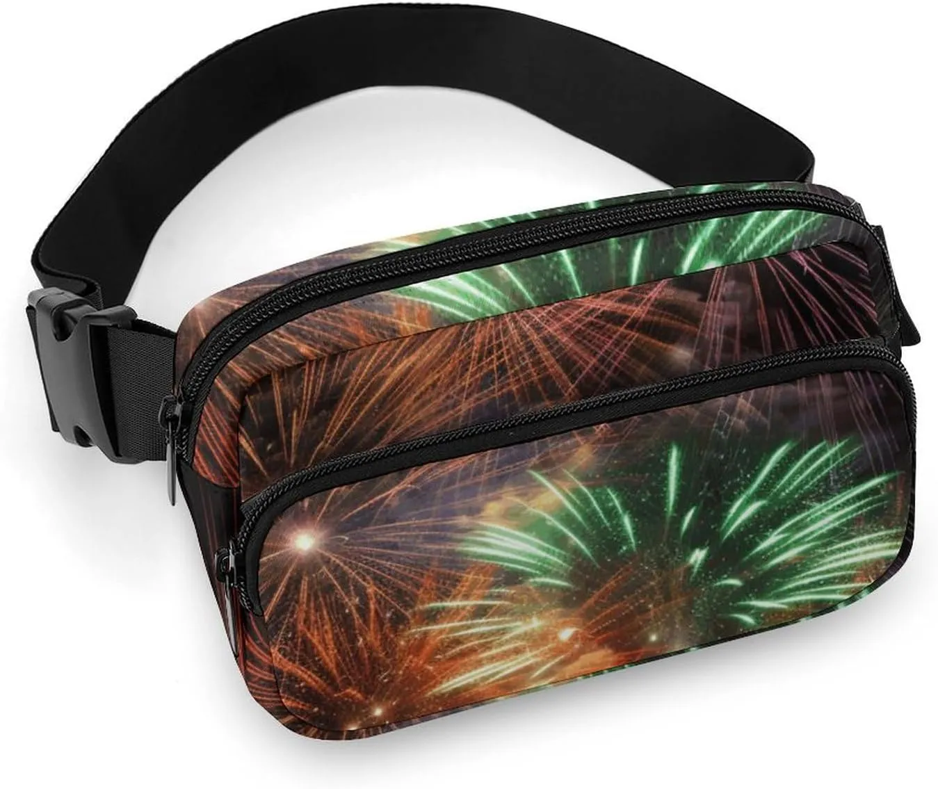 Fashionable Large-capacity Twill Splendid Fireworks Printed Waist Bag, A Must-have Item for Hands-free Travel