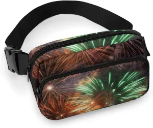Fashionable Large-capacity Twill Splendid Fireworks Printed Waist Bag, A Must-have Item for Hands-free Travel