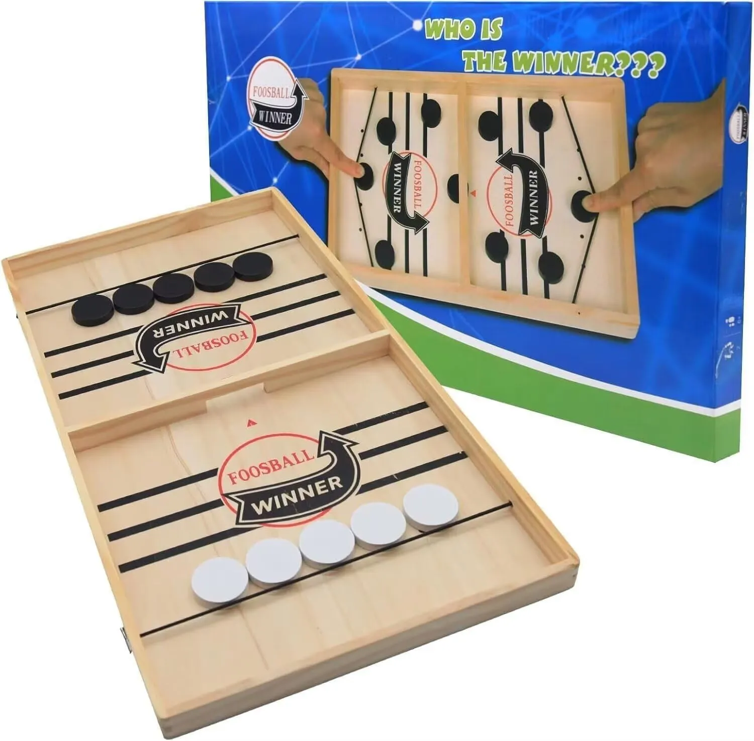 Fast Sling Puck Game, Super Winner Wooden Air Hockey Board Games, Portable Slingshot Hockey Tabletop Game for Family Game Night Fun, String Puck Game Toys with 10 Pucks, 14inch