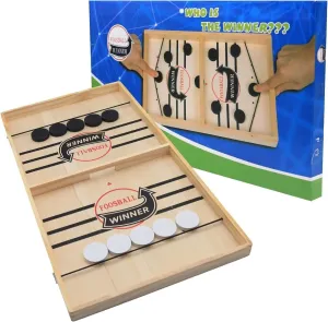 Fast Sling Puck Game, Super Winner Wooden Air Hockey Board Games, Portable Slingshot Hockey Tabletop Game for Family Game Night Fun, String Puck Game Toys with 10 Pucks, 14inch