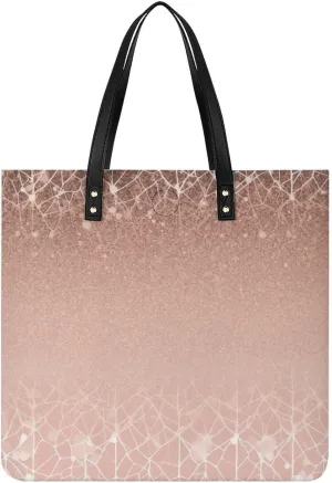 Faux Leather Hangbag for Women,Blush Rose Gold Print Tote Bags,Leather Big Purses And Handbags for Work Dating Travel Shopping