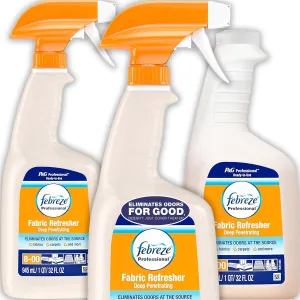 Febreze Professional Fabric Refresher Spray, 3 Pack, Deep Penetrating, Eliminates Odors with Light Fresh Scent, for All Fabrics, Upholstery, Bedding and More, 32 oz Each