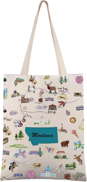 FEELMEM Montana Travel Gift Montana State Canvas Tote Bag Montana Trip Souvenir Shoulder Bag Montana Merchandise
