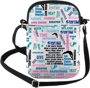 FEELMEM Swimming Crossbody Bag Swimmer Gifts Swim Lover Gift Swim Coach Gift Swimming Quotes Travel Bag Swim Team Gift