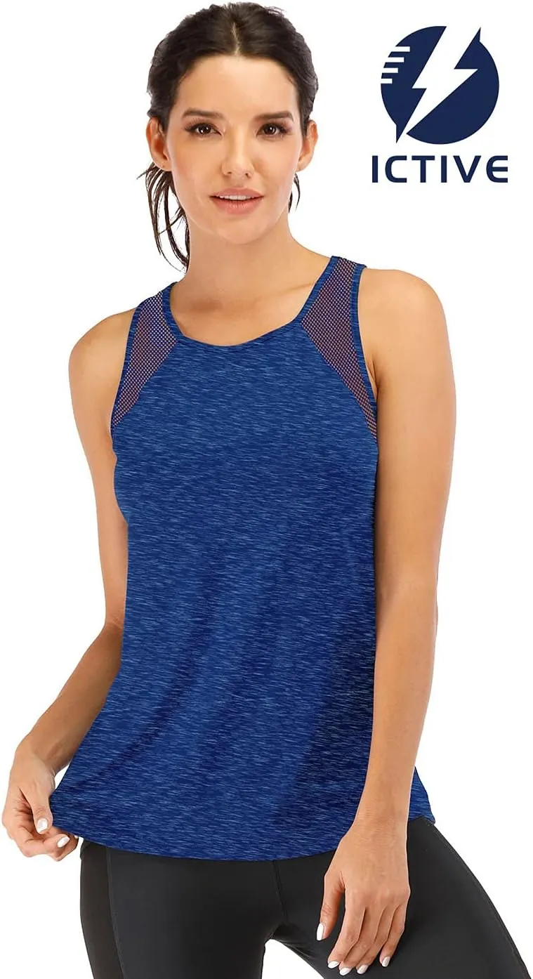 Fihapyli ICTIVE Workout Tank Tops for Women Breathable Mesh Racerback Muscle Tank Backless Running Shirts