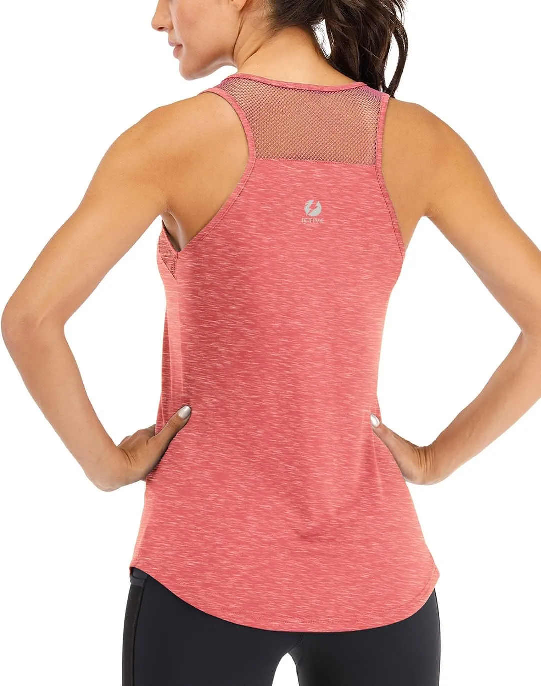Fihapyli ICTIVE Workout Tank Tops for Women Breathable Mesh Racerback Muscle Tank Backless Running Shirts