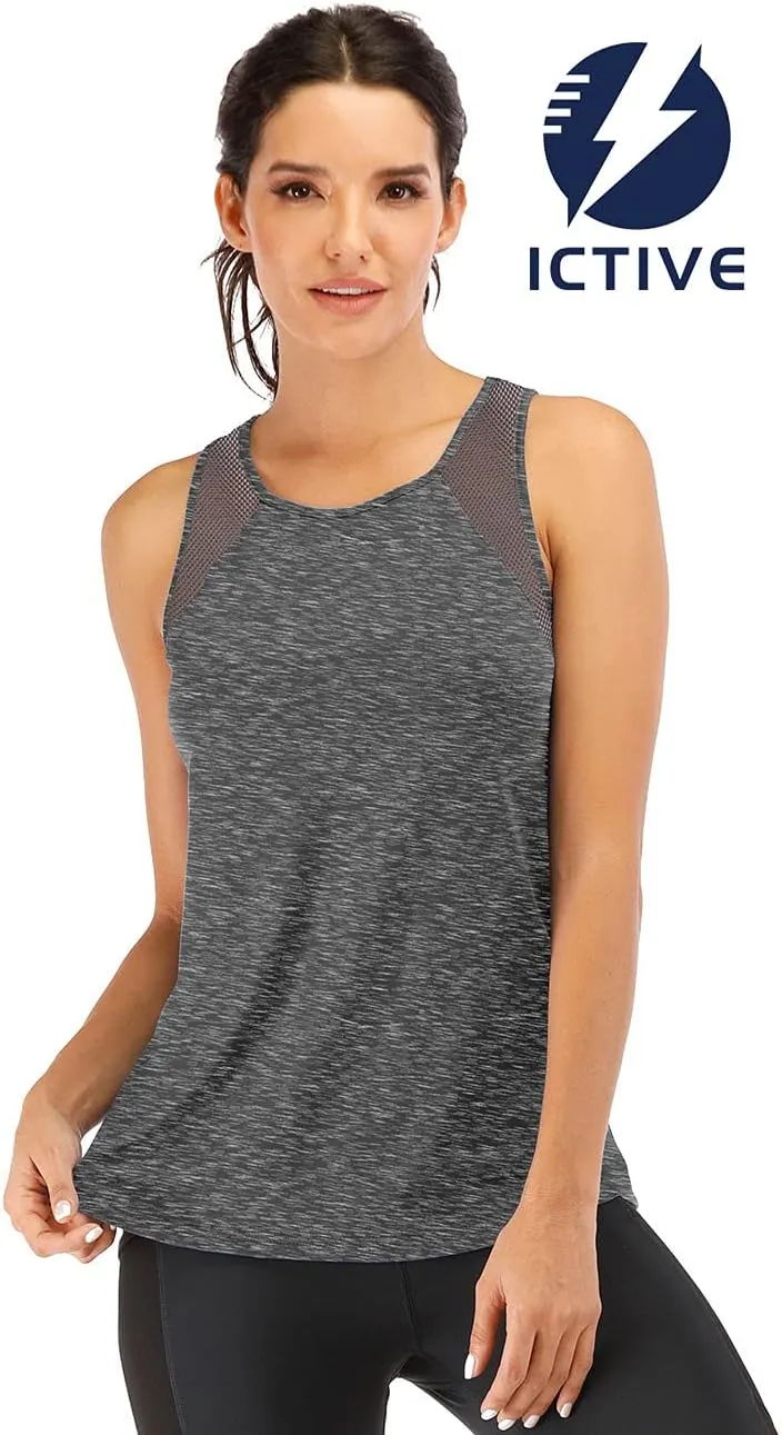 Fihapyli ICTIVE Workout Tank Tops for Women Breathable Mesh Racerback Muscle Tank Backless Running Shirts