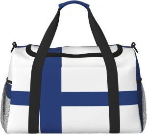 Finnish flag print Travel Duffle Bag Gym Bag for Women,Puffer Tote Bag,Weekender Overnight Bag Organizer