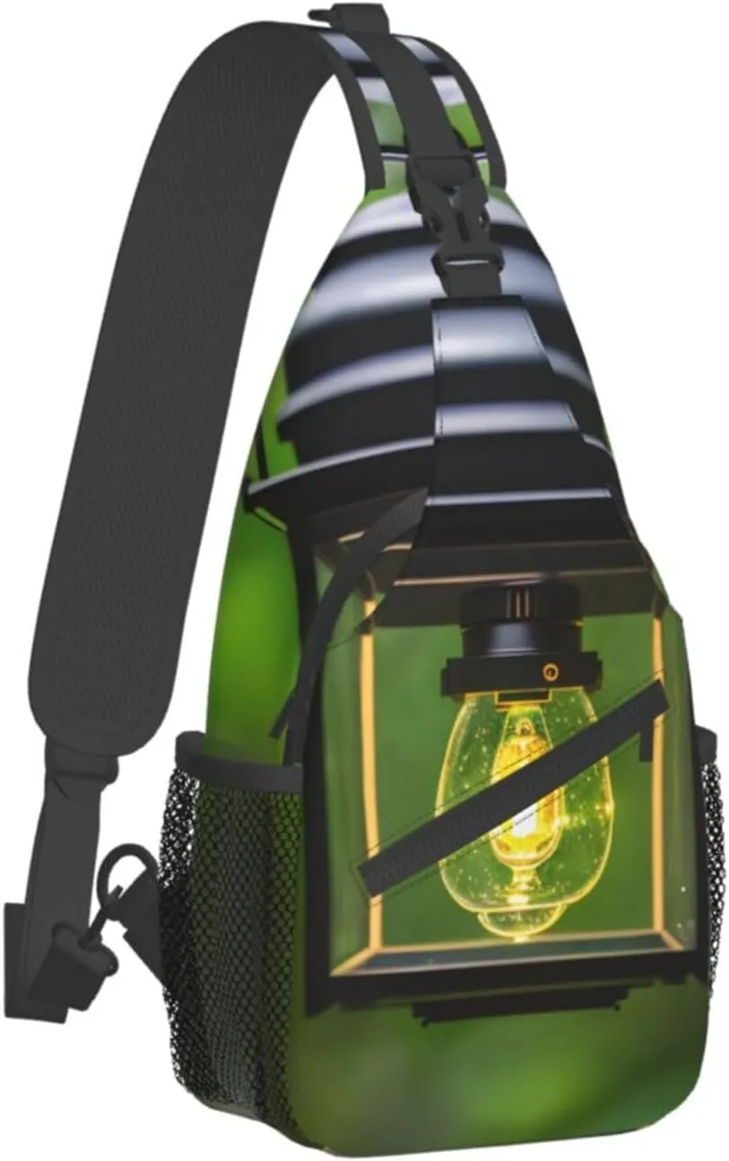 Firefly and Lantern Print Stylish Sling Backpack, Sling Bag,Chest Bag Daypack, for Hiking, Travel, and Business