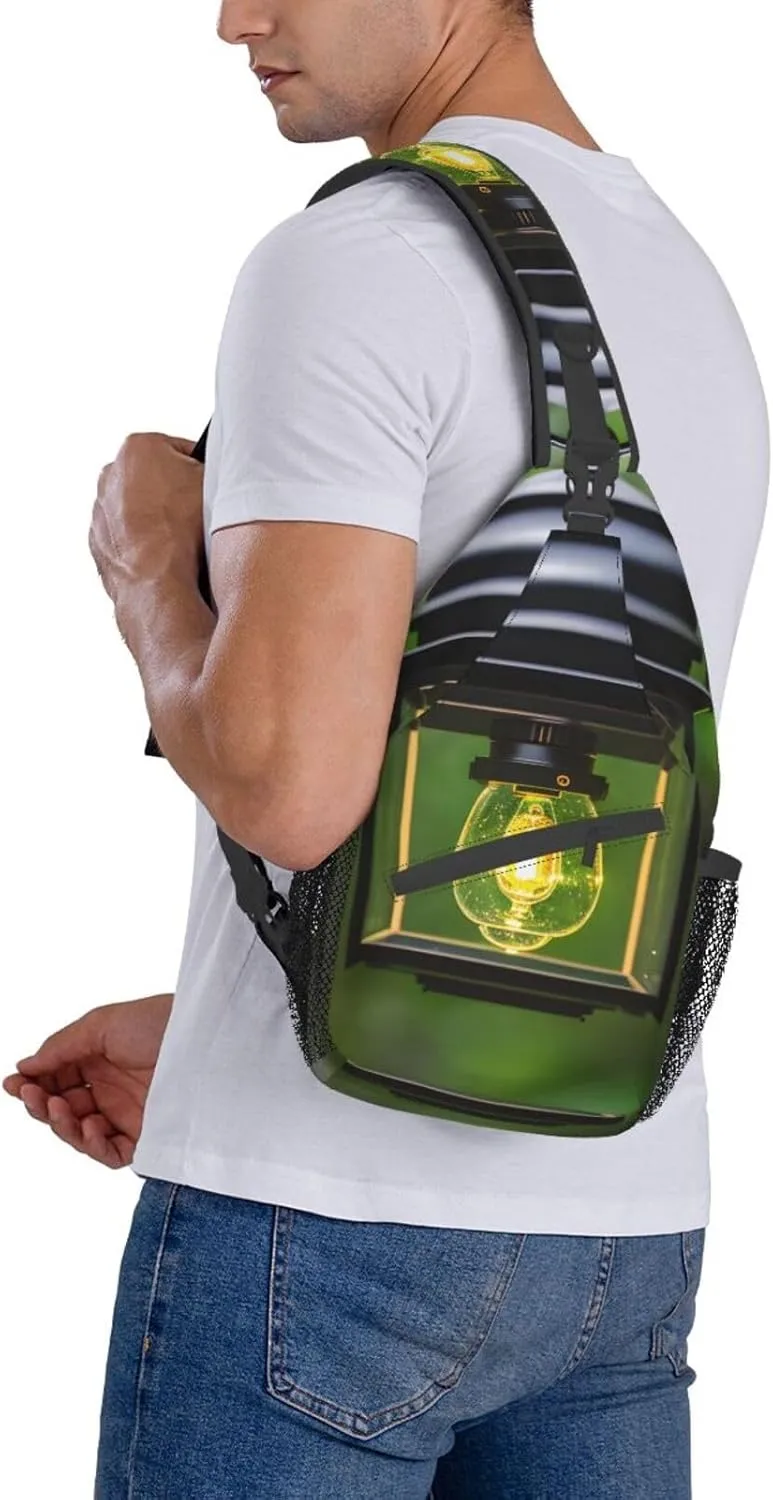 Firefly and Lantern Print Stylish Sling Backpack, Sling Bag,Chest Bag Daypack, for Hiking, Travel, and Business