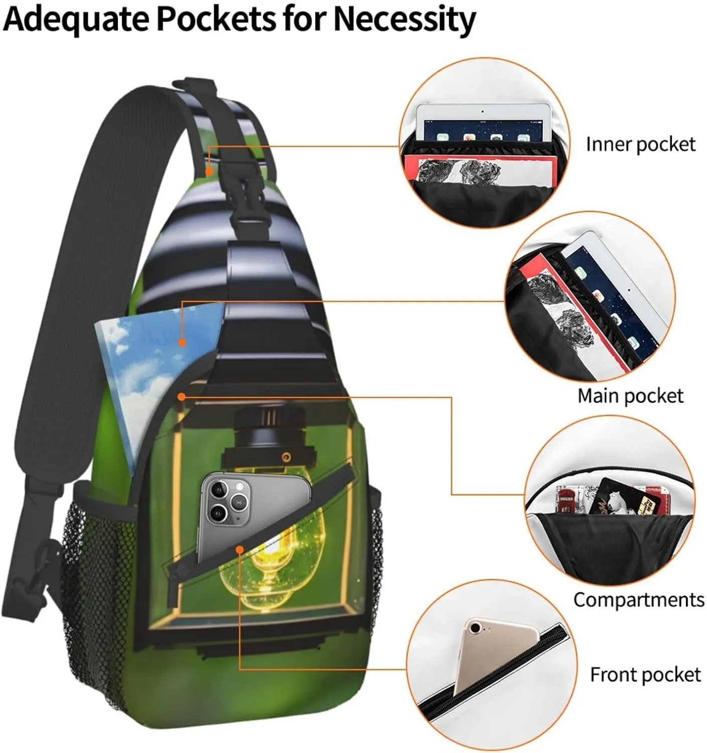 Firefly and Lantern Print Stylish Sling Backpack, Sling Bag,Chest Bag Daypack, for Hiking, Travel, and Business