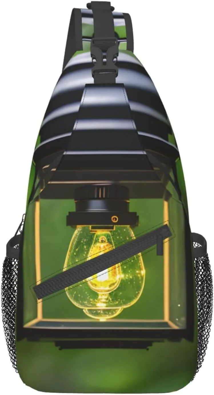 Firefly and Lantern Print Stylish Sling Backpack, Sling Bag,Chest Bag Daypack, for Hiking, Travel, and Business
