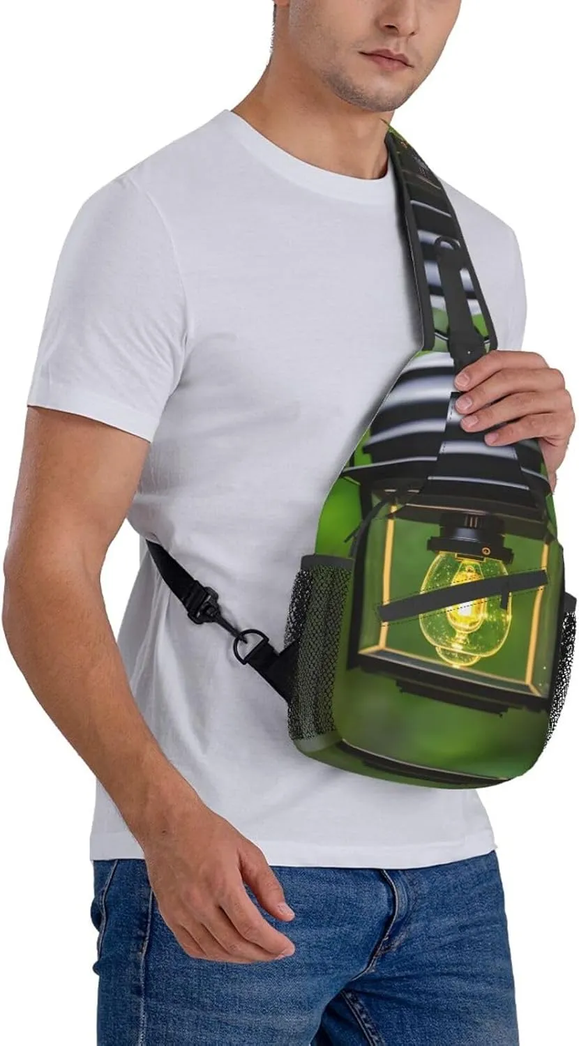 Firefly and Lantern Print Stylish Sling Backpack, Sling Bag,Chest Bag Daypack, for Hiking, Travel, and Business