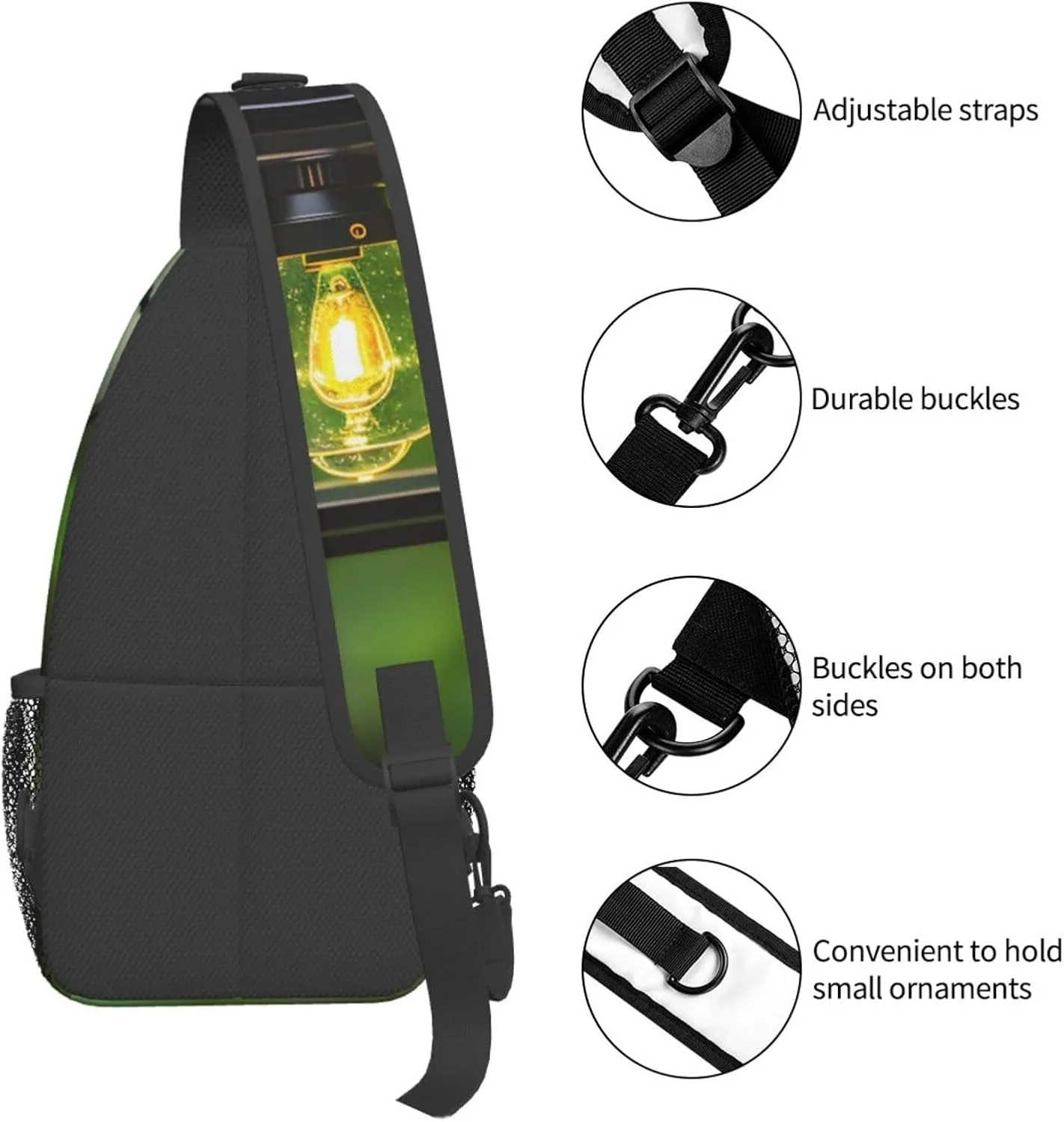 Firefly and Lantern Print Stylish Sling Backpack, Sling Bag,Chest Bag Daypack, for Hiking, Travel, and Business