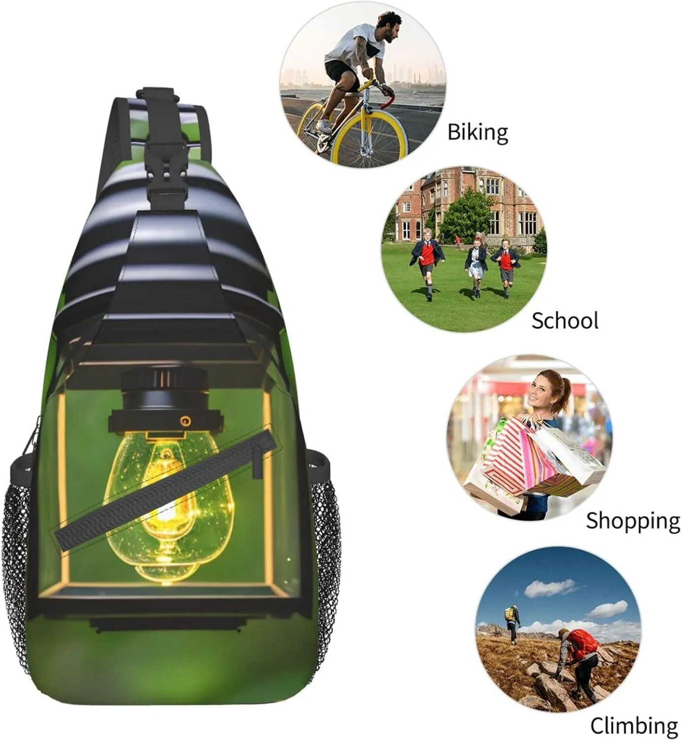 Firefly and Lantern Print Stylish Sling Backpack, Sling Bag,Chest Bag Daypack, for Hiking, Travel, and Business