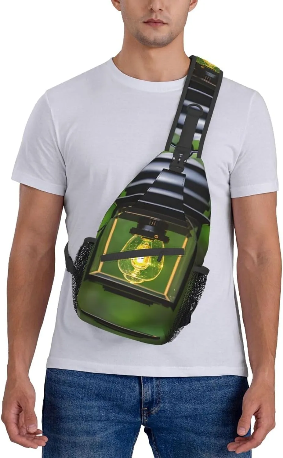 Firefly and Lantern Print Stylish Sling Backpack, Sling Bag,Chest Bag Daypack, for Hiking, Travel, and Business