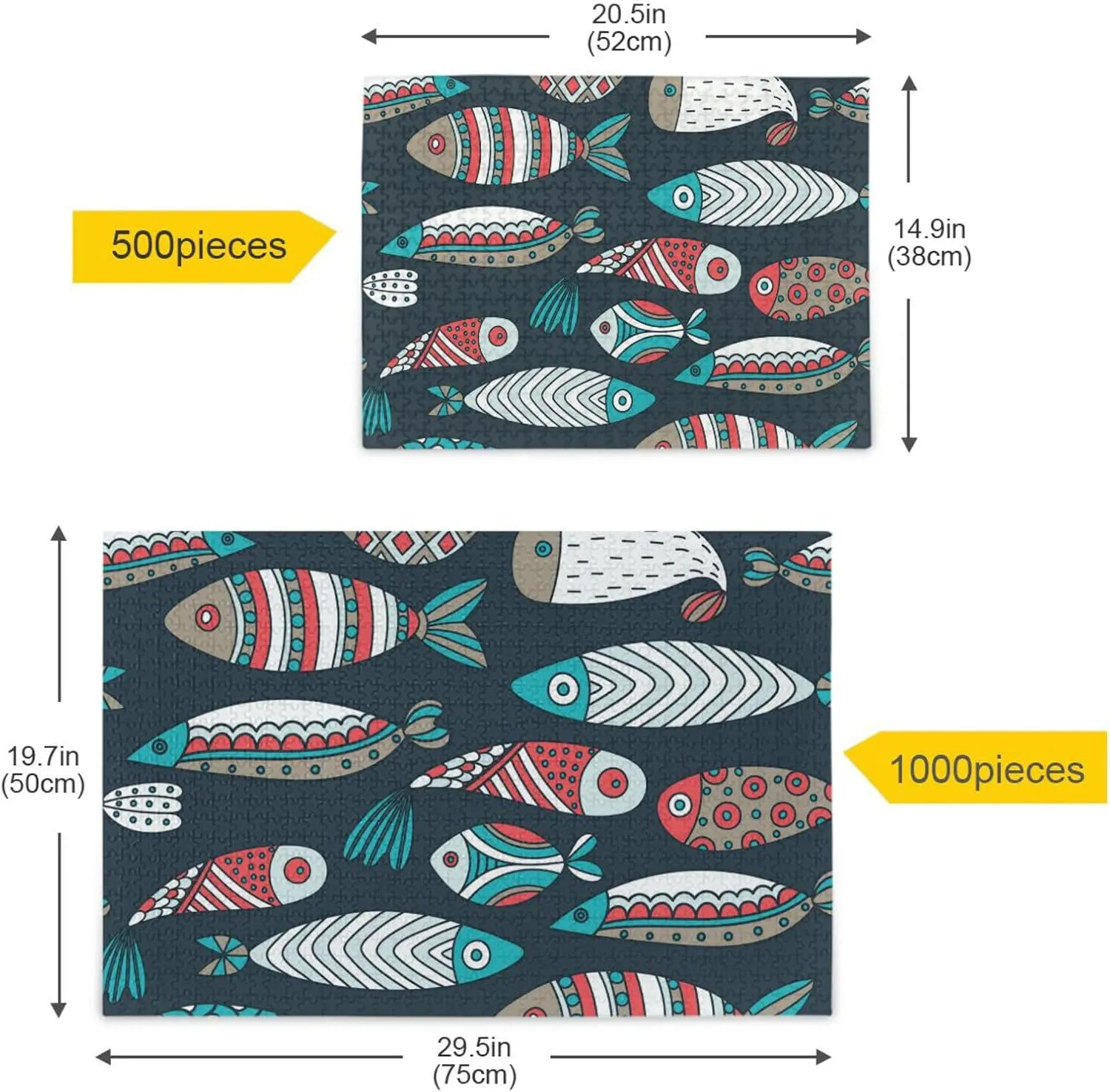 Fish Jigsaw Puzzle 1000 Pieces, Educational Funny Family Games Wooden Jigsaw Puzzle for Adults Teens Kids