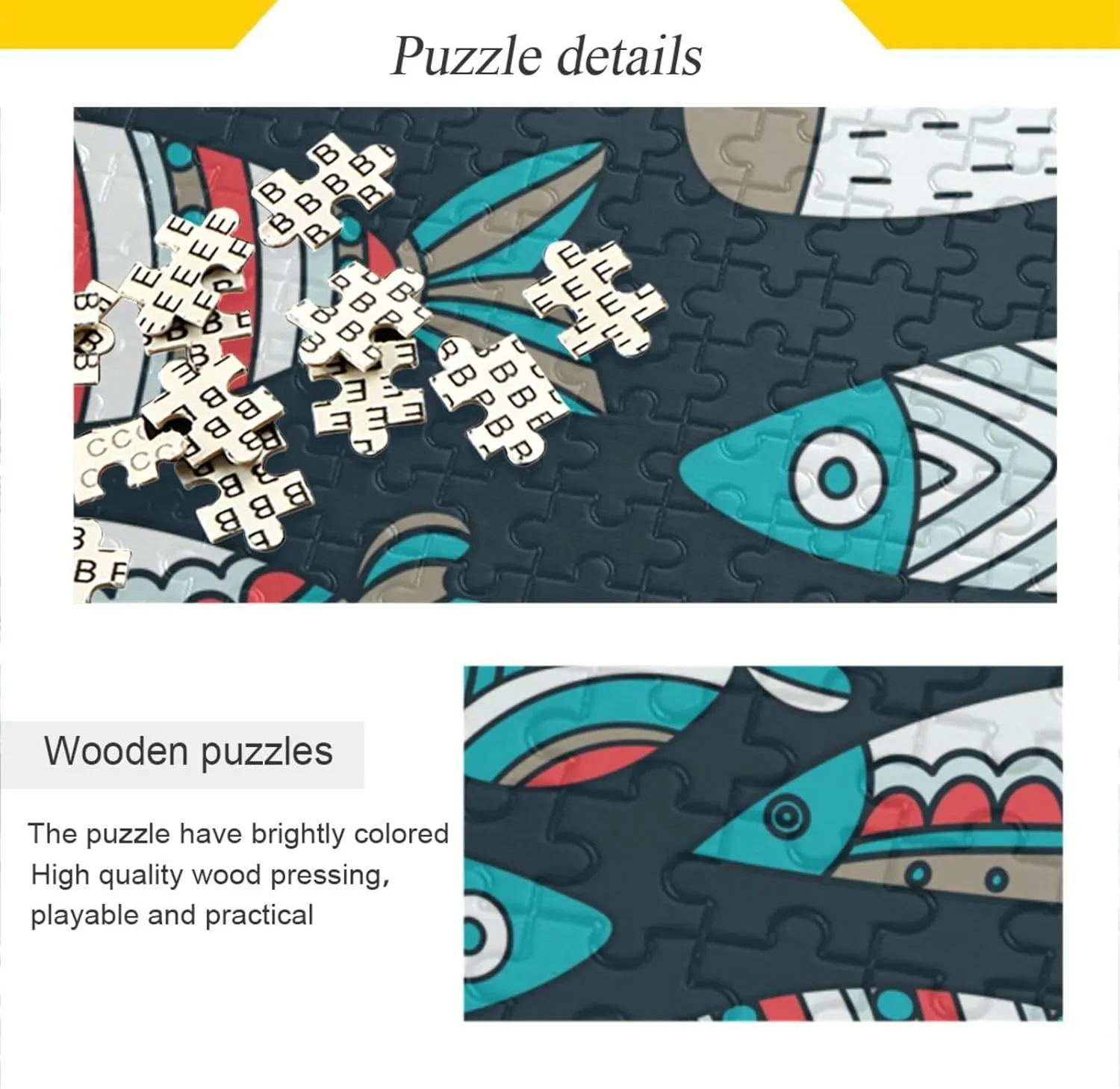 Fish Jigsaw Puzzle 1000 Pieces, Educational Funny Family Games Wooden Jigsaw Puzzle for Adults Teens Kids
