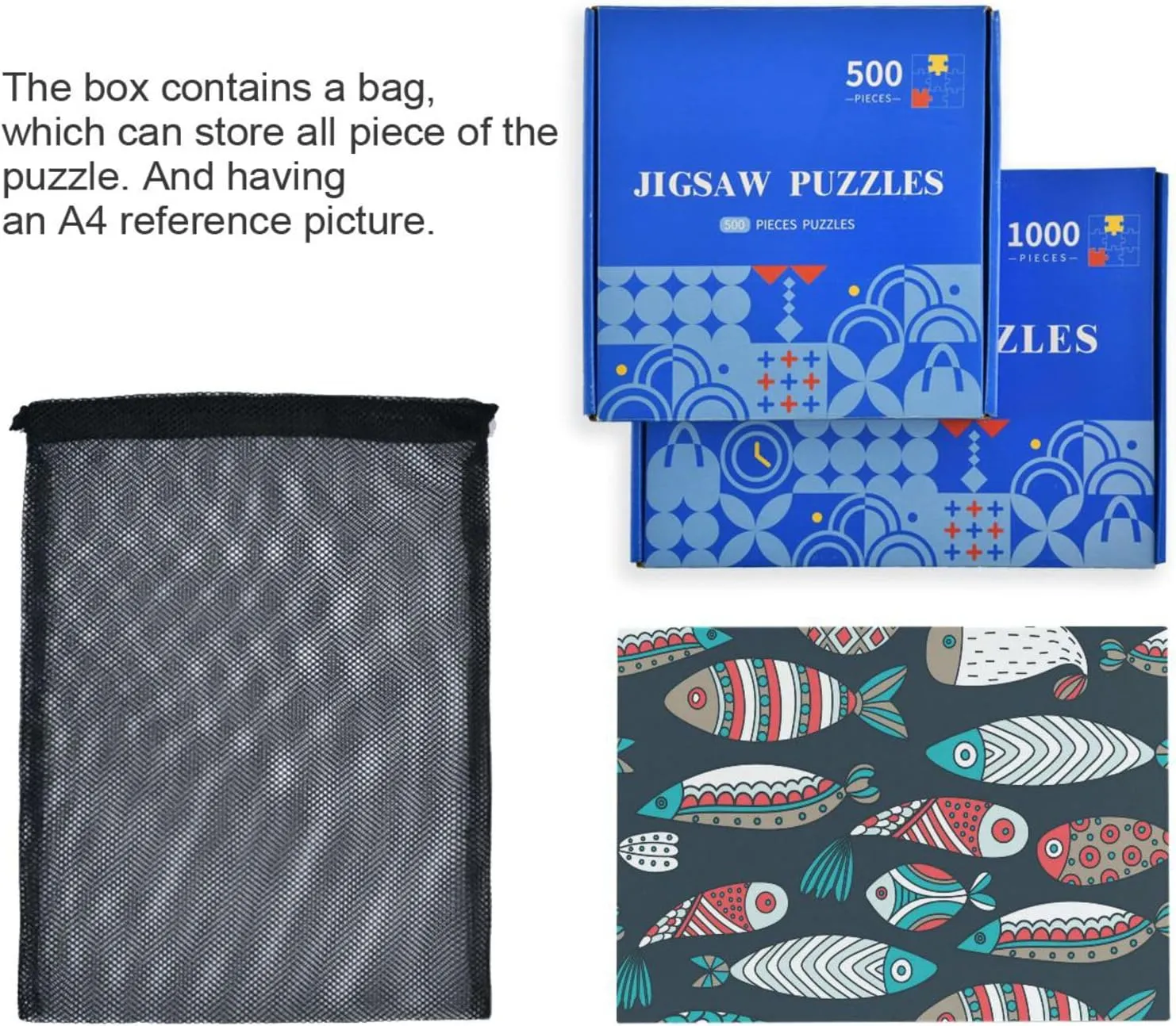 Fish Jigsaw Puzzle 1000 Pieces, Educational Funny Family Games Wooden Jigsaw Puzzle for Adults Teens Kids