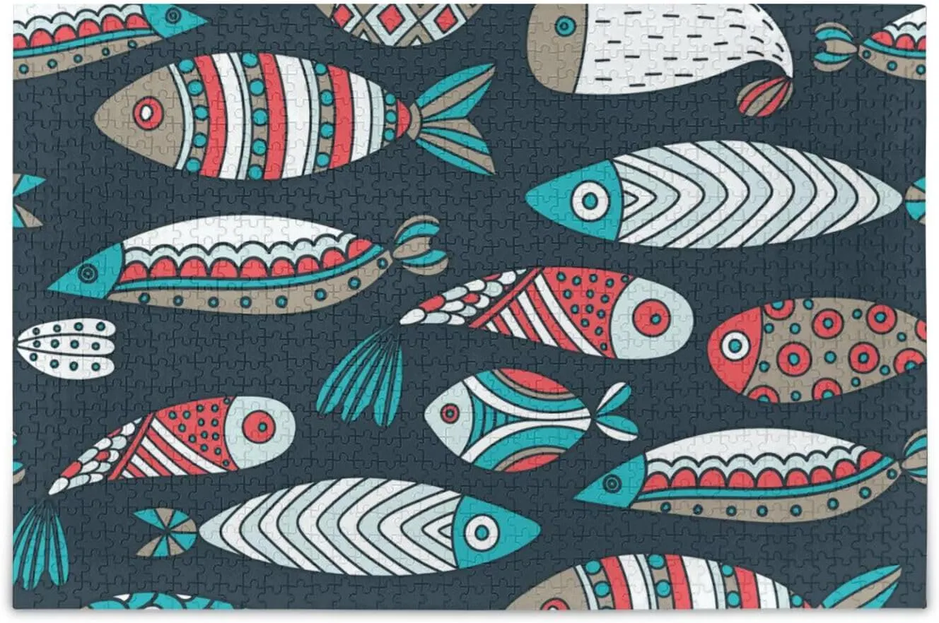 Fish Jigsaw Puzzle 1000 Pieces, Educational Funny Family Games Wooden Jigsaw Puzzle for Adults Teens Kids